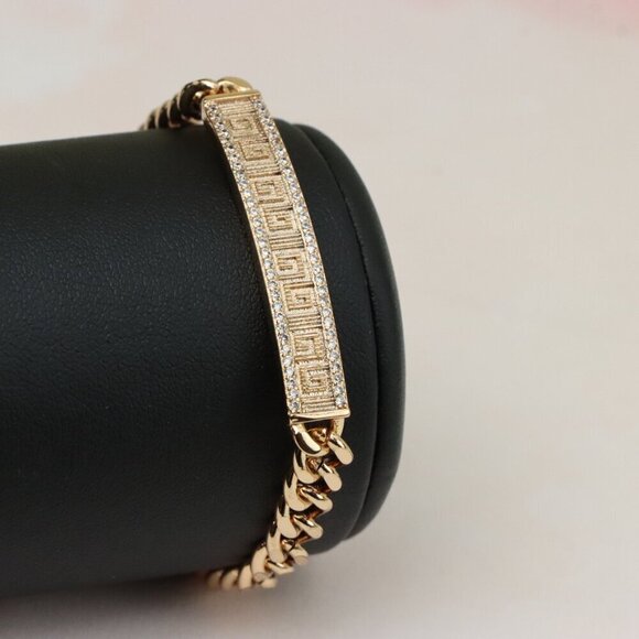 "Elegant Rose Gold Bracelet with Greek Key and CZ Detailing, XPBL0840 - Picture 9 of 12